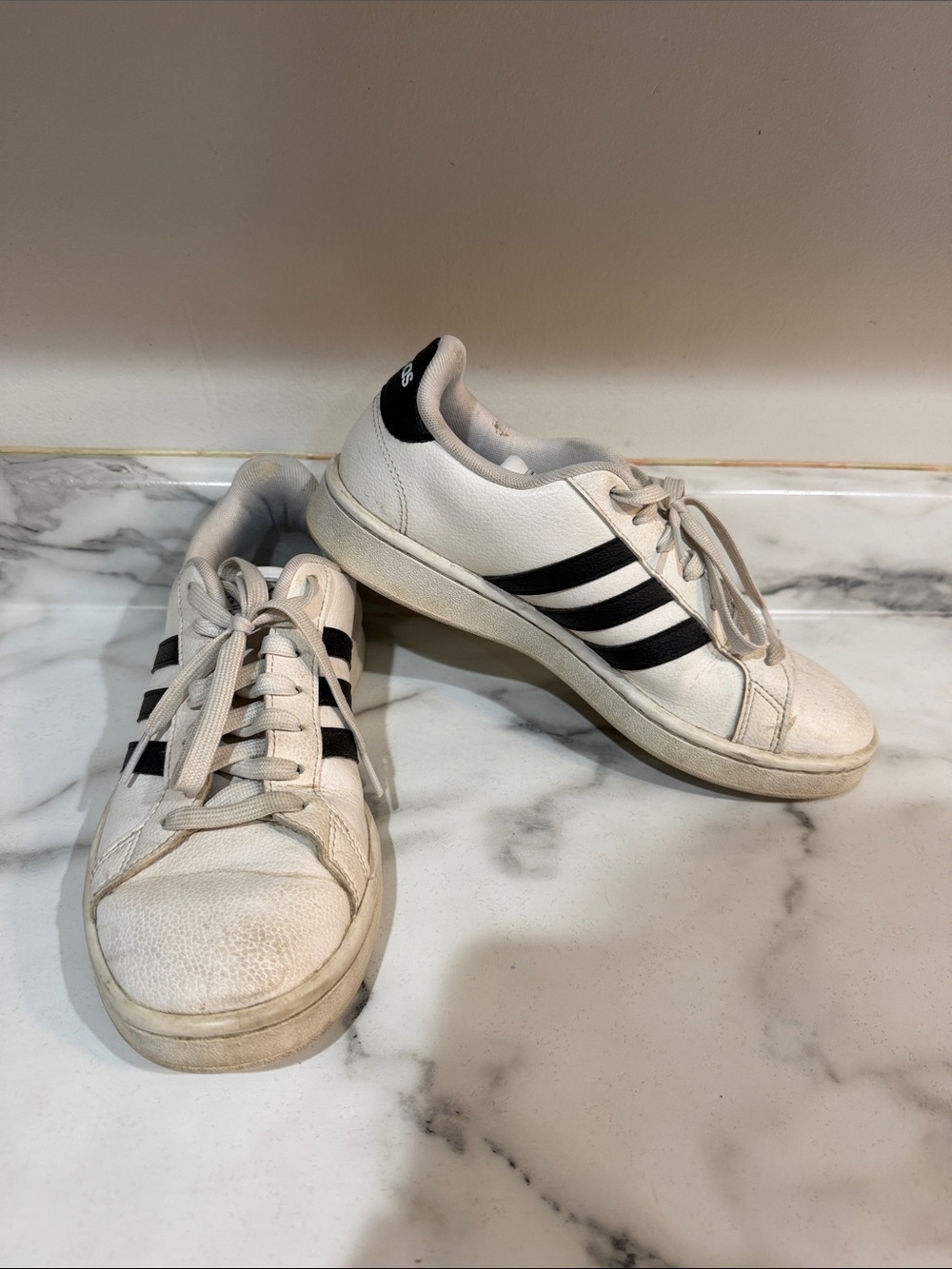 adidas White Sneakers with Black Stripes — Kids